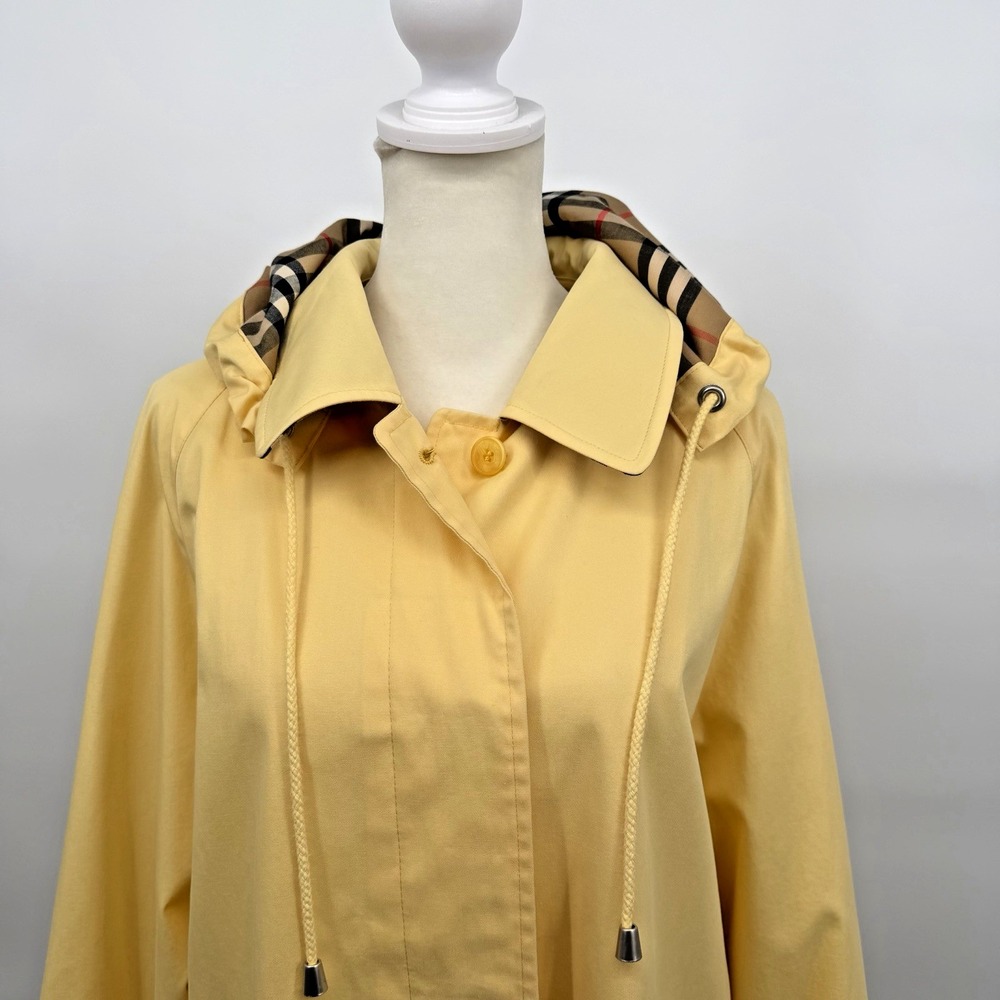 Burberry London Yellow Trench Car Coat Mac Nova House Check Lining Cuffs Size 10